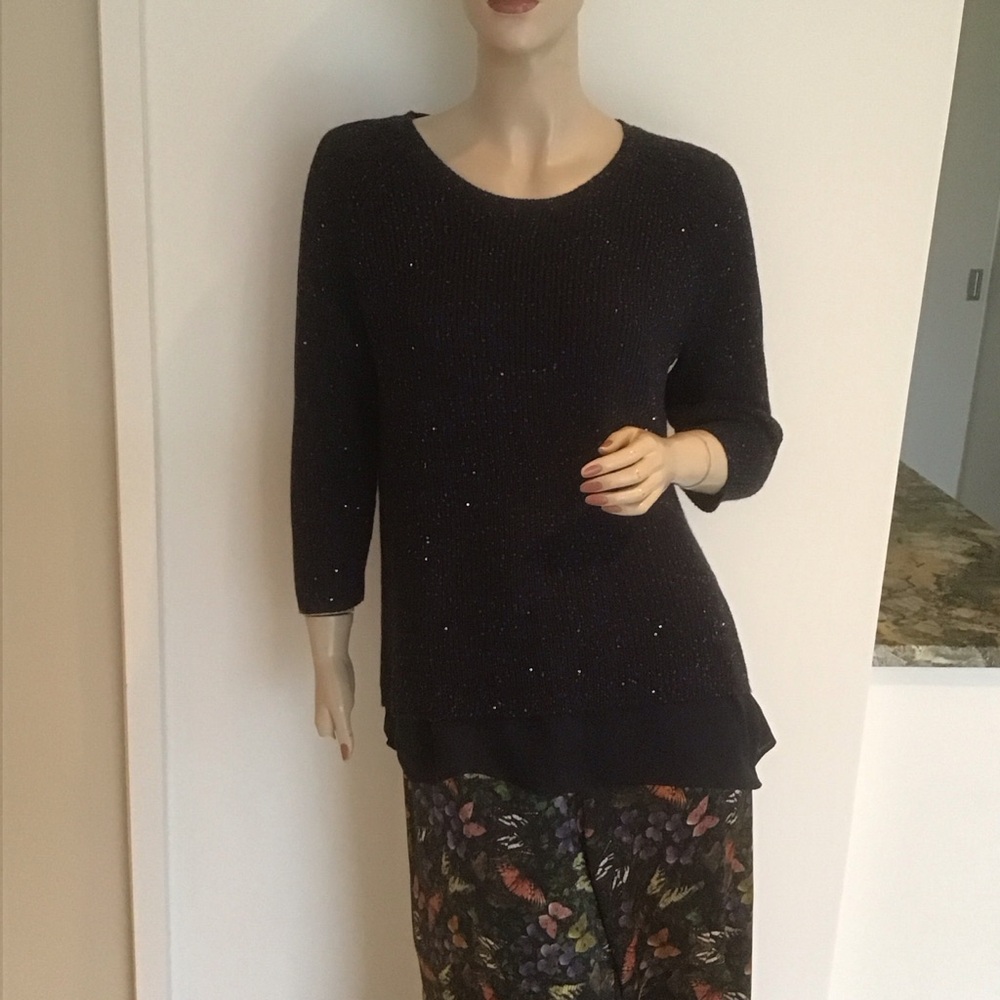 Neiman‎ Marcus Navy Blue Sequins Sparkly Cashmere Silk Wool Cocktail Sweater M